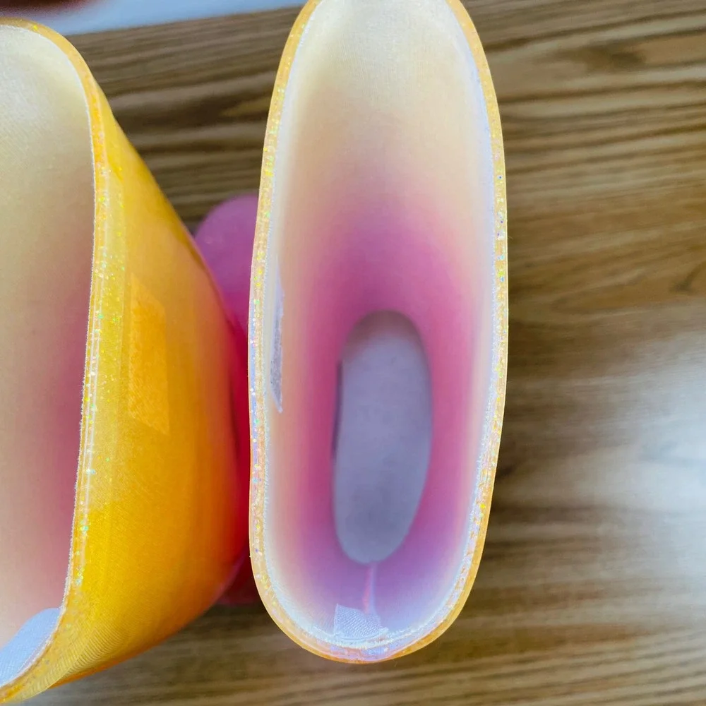 Kids Ombre Glitter Rain Boots Pink Orange Rainbow‎ Size 3 Tall Waterproof Play